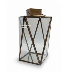 Lanterne suspendue artisanale en forme de cheminée de style moderne, lanterne contemporaine en chrome X-Frame, lanterne de chariot - Product Image 6