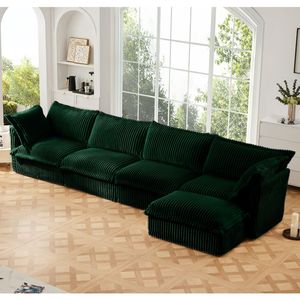 Sofá Seccional en Forma de L de Terciopelo Verde, Sofá Largo de 4 Plazas con Asientos Profundos, Reposabrazos Cómodos y Flexibles, 2 Cojines Grandes, Hecho para Sala de Estar - Product Image 4