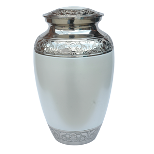 Classic White Meena Cremation Urn for Adult Human Ashes Metal <b>Memorial</b> <b>Keepsake</b> with Pleasant Design for Funerals <b>Memorials</b> - Product Image 1