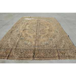 Vintage Rug, 8.7x12.8 ft Turkish Rug, <b>Brown</b> Blue Ikat <b>Wool</b> Rug - Product Image 1