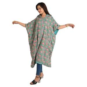 Las mujeres usan chaqueta kaftan Terry Town kaftan bloque de mano estampado de talla única ajuste regular de talla grande kaftan largo chaquetas con capucha para mujeres - Product Image 3