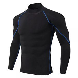 Gym Wear Compression <b>Shirts</b> for Men Adults <b>Black</b> Full Sleeve Breathable Polyester Spandex Made Custom Logo Rash Guards - Product Image 1