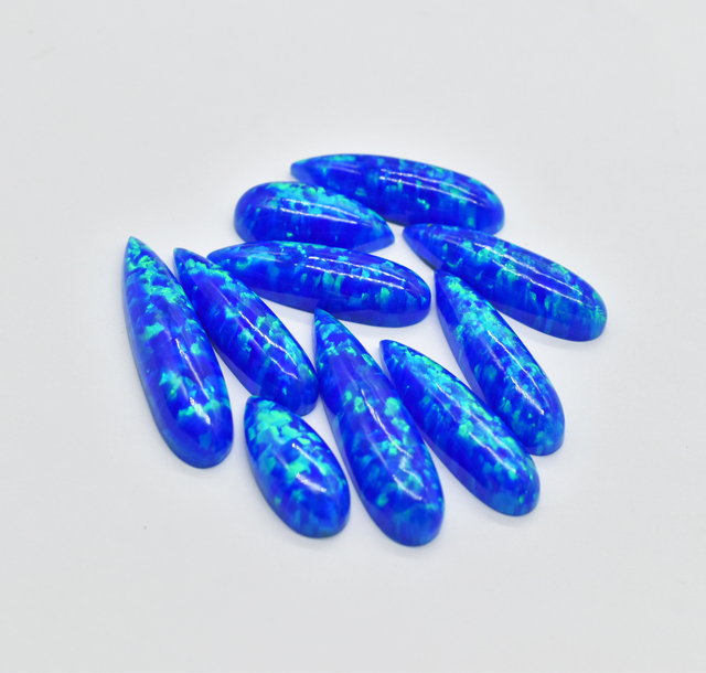 Blue Opal Cabochons Lot Pear & Drops Shape Loose Opal Flat Back Cabochon Amazing Created Fire Opal Cabochon for Jewelry Making.
