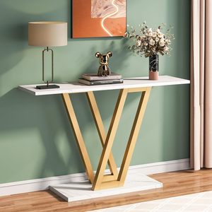 Gold Color Metal Console <b>Table</b> with Black Grey <b>Marble</b> <b>Top</b> Sleek Design for Entryway Living Room or Hallway Deco - Product Image 5