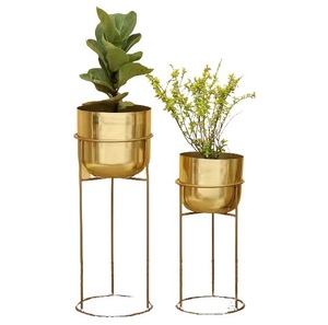 Juego de 2 macetas de metal de calidad estándar, maceta de hierro con soporte dorado plegable y suministros de jardín de color dorado - Product Image 1