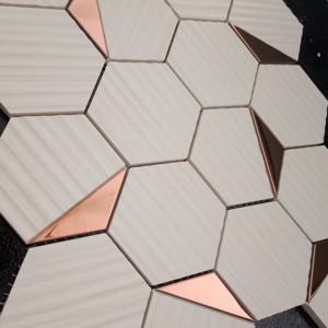 Rosevault Mosaic 73mm RG โมเสคเซรามิคหกเหลี่ยม PVD linia ออกแบบสำหรับห้องครัวและห้องน้ำที่ทันสมัยตกแต่งพื้นที่แห้งพื้น - Product Image 2