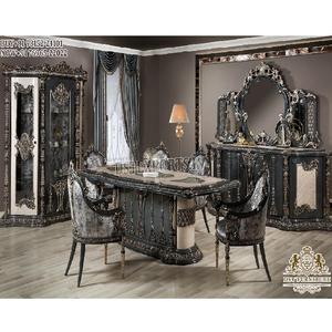 Juego de muebles de comedor tallados pesados franciscanos, muebles de comedor glamorosos, sillas de mesa de comedor pulidas antiguas talladas pesadas - Product Image 1