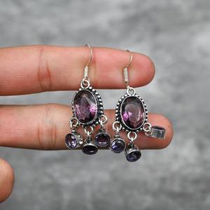 Boucles d'oreilles en améthyste, argent sterling 925, boucles d'oreilles en pierres précieuses faites à la main, bijoux cadeau pour elle, mère, femmes, mode de luxe - Product Image 1