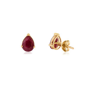 Precious Gemstone 100% Authentic Pear Shape <b>Ruby</b> Single Stone Stud Earrings Valentine's Day Gift 14K Real Yellow Gold Jewelry - Product Image 5