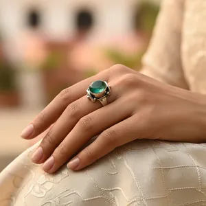 "Romantic Rhodium-Plated 925 <b>Silver</b> Emerald <b>Cross</b> Ring for Women's Fine Jewelry" - Product Image 2