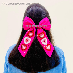 Arco de cola de cocodrilo hecho a mano de San Valentín, aspecto relajante de moda, lazo indio hecho a mano con cuentas y lentejuelas, nueva colección 2025 - Product Image 6