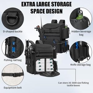 Hot Selling Fishing Backpack with 2 Rod Holders <b>Tackle</b> <b>Box</b>, 41/25L Water-resistant Fishing <b>Tackle</b> Bag Storage Fishing Gear - Product Image 5