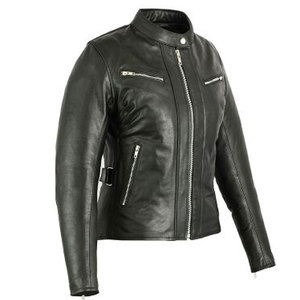 La chaqueta de cuero de moto negra para mujer más vendida, de punto transpirable procesado con cuello levantado para invierno - Product Image 2