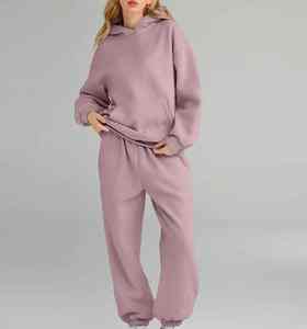 Venta al por mayor de ropa de entrenamiento femenina con logotipo personalizado, sudadera de 2 piezas, Jersey, pantalones, conjuntos de chándales transpirables para mujer - Product Image 2