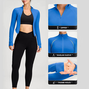 Wholesale 2026 New Women's Stand Collar Zipper Long Sleeve Yoga Pants Slimming Activewear <b>Top</b> <b>Thumbholes</b> Polyester/Nylon - Product Image 5