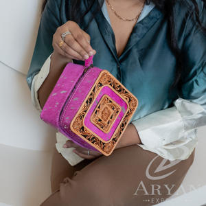 New Western Tooled Leather <b>Jewelry</b> <b>Case</b> Hair on Metallic Genuine Leather <b>Jewelry</b> Safe Holder Premium Quality Women's <b>Jewelry</b> Box - Product Image 2