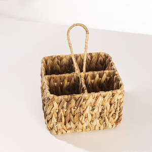 Top quality <b>water</b> hyacinth cutlery organizer weaving flatware caddy utensil <b>container</b> baskets - Product Image 4