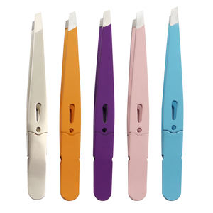 Pinzas para cejas y pestañas con punta inclinada de acero inoxidable, accesorios de belleza para maquillaje - Product Image 1