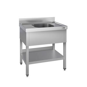 Évier commercial en acier inoxydable ECO - 800x600mm - avec cuve simple centrale - avec étagère inférieure - avec rebord - Product Image 1