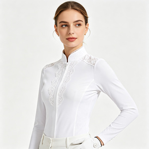 Chemise d'équitation blanche en dentelle pour femme, col mandarin, manches longues florales, anti-humidité, compétition, personnalisable OEM - Product Image 1