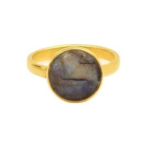 Anillo de piedra natal chapado en oro de 18 quilates, moneda de labradorita Natural de 12mm, bisel de piedras preciosas, joyería fina Unisex para fiestas de moda - Product Image 5