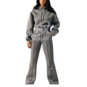 Wholesale Custom Brand Name Women's Winter Cotton Jogging Set Hooded Tracksuit <b>Crop</b> <b>Top</b> Solid Fleece Sweat Suits Washed - Product Image 1