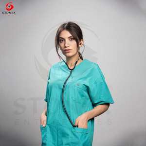 100% algodón elástico Todo Negro Scrubs Set Casual médicos uniformes de enfermería para mujeres y hombres 2024" - Product Image 5