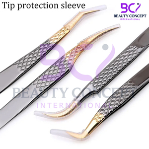 Pince à épiler d'extension de cils au meilleur prix en acier inoxydable gris et or pour salons de beauté - Product Image 2