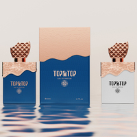 Flacons de parfum vaporisateur de luxe 100 ml en verre vide, style arabe, bleu et or, avec conception de logo personnalisé