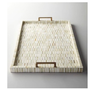 Plateau de service en bois à motif floral Décor d'ustensiles de cuisine Incrustation d'os en bois Plateau décoratif Utilisation du café Vente chaude au prix de gros - Product Image 2