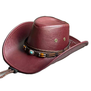 Sombrero de Vaquero de Cuero Marrón y Negro, Sombrero de Vaquero Occidental, Sombrero de Vaquera Vintage para Montar al Aire Libre, Sombrero de Rancho, Sombrero de Vaquero de Cuero Vacuno Genuino - Product Image 1