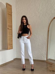 Jeans de Mujer de Corte Recto, Cintura Media, Lavados, Cómodos, de Tela Elástica Ecológica y Transpirable, Estilo Casual - Product Image 2