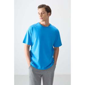 Petrol Blue 100% Cotton Men's T-Shirt Thick Soft Textured Oversize Fit Basic <b>Jersey</b>-88353 - Product Image 4