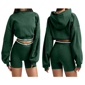 Women's Customized Logo Winter Sublimated Hoodie and <b>Shorts</b> Set 100% Polyester - Product Image 3