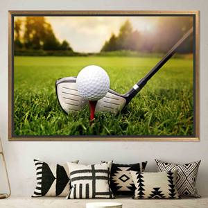 Tableau imprimé sur toile élégant pour les amateurs de golf - Décoration pour la cave des hommes, TOILE ENCADRÉE DORÉE - Product Image 1