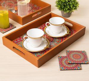 Ensemble de service pour la décoration, plateaux à thé rectangulaires en bois avec autocollants imprimés, décoration de service, plateau de service pour desserts - Product Image 5