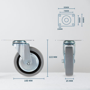 Roues industrielles pivotantes sans chambre à air en PVC de 100 mm avec cadre en acier, capacité de charge moyenne pour chariots et armoires - Product Image 2