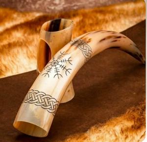 Authentic Viking Drinking Horn Handmade Natural Crafts <b>Mug</b> with Stand & Leather <b>Holder</b> - Product Image 4