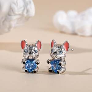 Jeulia Hug Me French Bulldog Heart Cut Sterling <b>Silver</b> <b>Stud</b> Earrings - Product Image 5