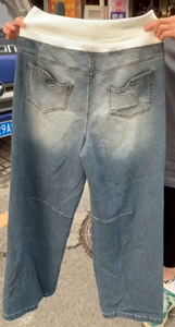 กางเกงยีนส์ผ้าฝ้าย 100% ดีไซน์แบบมีแผ่นผ้าต่อ ทรงพิเศษ กระเป๋าหลังทรงวินเทจ ล้างแบบวินเทจ เอวต่ำมาก ทรงหลวม 5 กระเป๋า สไตล์ฮิปฮอป สตรีทแวร์ - Product Image 3