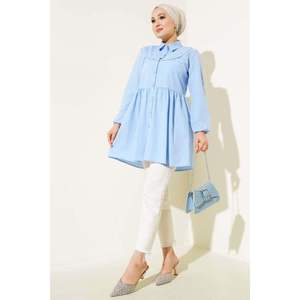 Camisa frontal de encaje azul hielo para mujer, Top diario informal holgado asimétrico con patrón bordado Vintage para Primavera Verano otoño XL - Product Image 4