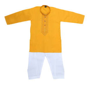 Costume Kurta Shalwar brodé pour garçons - Jaune - Product Image 3