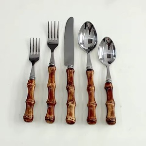 Couverts en acier inoxydable plaqué couleur argent couverts salle à manger cuisine maison Restaurant utilisation ensemble de 5 fourchette couteau cuillère poignées en bois - Product Image 1