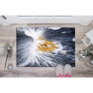 Tapis imprimé de fleurs abstraites dorées et blanches, motif moderne et contemporain, tapis en chenille - Product Image 5