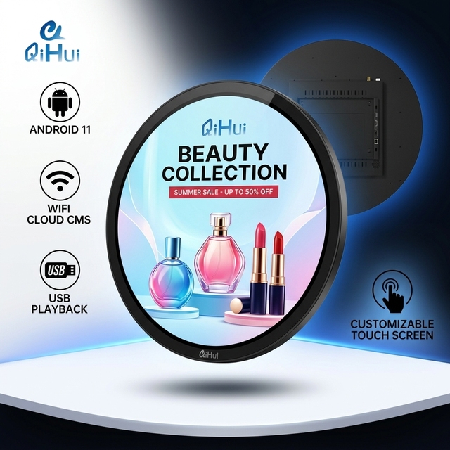 23.6 Inch Commercial Round LCD Monitor Android Smart Advertising Display WiFi Cloud Control Touch Screen Solution OEM