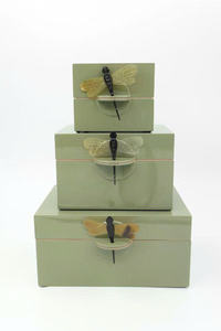 Elegant Lacquer Box Set with Dragonfly Inlay Decorative Storage Organizer Modern Asian <b>Inspired</b> Keepsake <b>Jewelry</b> Gift Case - Product Image 2