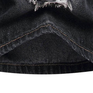 Pantalones cortos de mezclilla con borde cortado y dobladillo crudo con logotipo de diamantes de imitación personalizados, pantalones cortos de mezclilla con serigrafía desgastada para la calle a la venta - Product Image 2