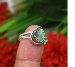 Ammolite Gemstone <b>Ring</b> Handmade 925 Sterling Silver Elegant Filigree Design Solid Silver <b>Ring</b> Women Colorful <b>Statement</b> Jewelry - Product Image 1