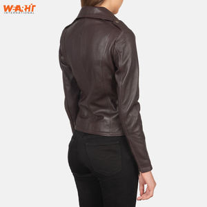 Veste en cuir véritable pour femme, style motard vintage, coupe ajustée, marron uni, fermeture éclair, tendance, mode, hiver - Product Image 3