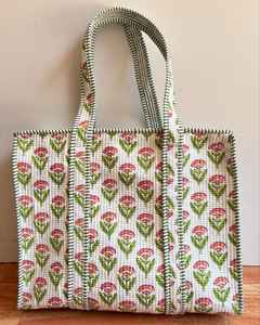 Sac fourre-tout en coton matelassé à fleurs pour femmes grand sac à bandoulière une épaule deux poignées ouvertes pour un usage quotidien pour l'été - Product Image 3